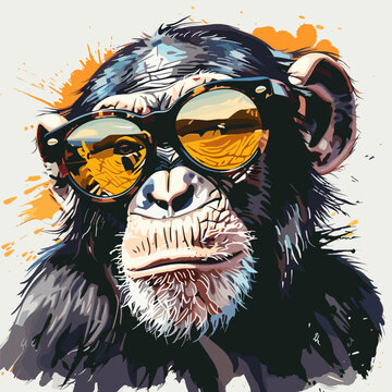 Monkey in sunglasses. Hand drawn vector illustration in sketch style
