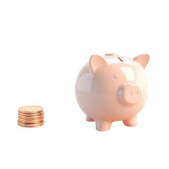 piggy bank and coins on transparent background. 3D rendering. Financial and investment business concepts