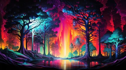 Obraz premium Surrealer Neon Wald