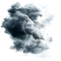  realistic stormy clouds with lightning effects isolated  on Transparent Background. Ai generated 