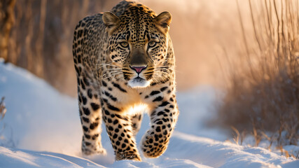 leopard on the snow way