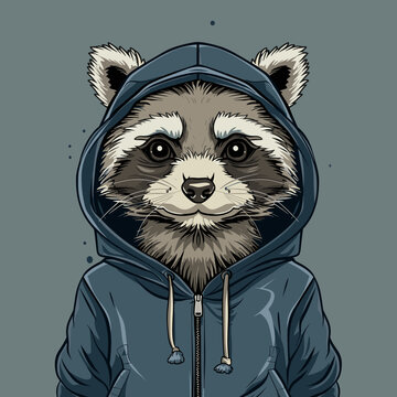 Portrait of raccoon in a hooded jacket. Vector illustration