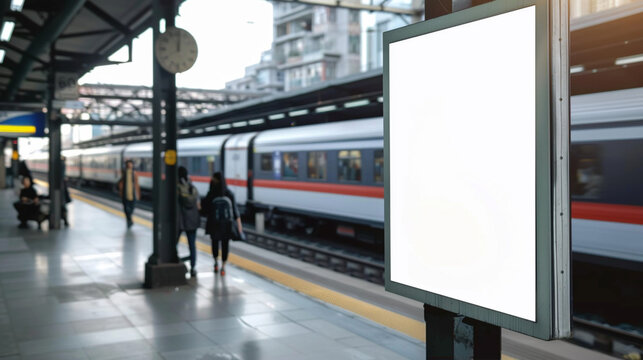 White signborad for new product advertisement at the train station.