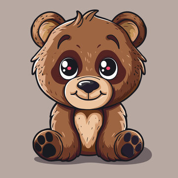 Cute cartoon bear. Vector illustration isolated on a brown background