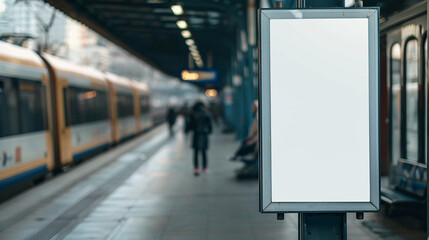 Blank advertising mockup board for advertisement at the train platform.