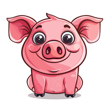 Cute pink pig cartoon isolated on white background. Vector illustration