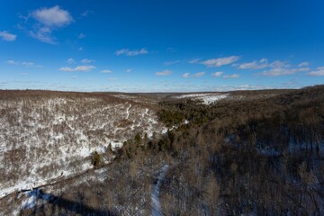Beautiful view of forests and melting snow from the Kinzua Bridge in Pennsylvania
