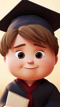 A 12-year-old chubby boy gazes thoughtfully at his diploma, a soft smile on his lips Medium close-up, front angle, reflecting a moment of quiet pride, cute, cartoon, chibi