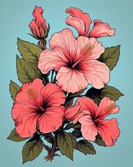 Vibrant Pink Hibiscus Flower Illustration
