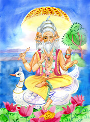 Obraz na płótnie Canvas statue of Brahma in the temple