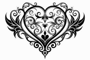art nouveau flourish swirls decorative heart symmetrical vector illustration