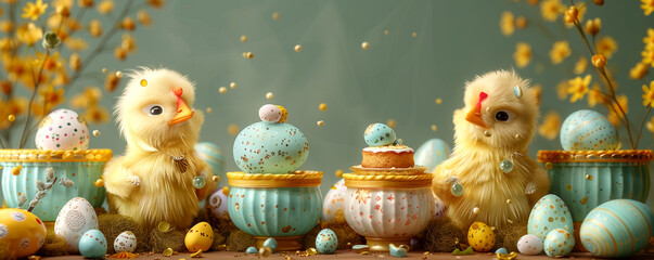 Eggs and chickens. Creative background for Easter Day. - 772320646