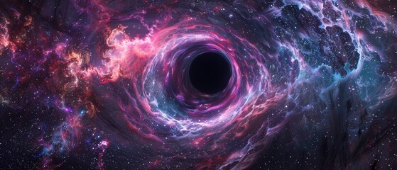 A black hole's edge, where reality fractures and visions of parallel universes merge