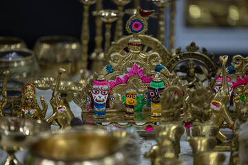 Hindu god jagannath idol made with brass for worship.