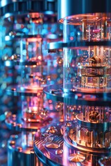 A detailed model of a quantum computers core, highlighting qubits in a controlled environment