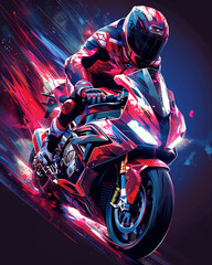 dynamic image of a racing motorcyclist with a driver. design for t-shirt, clothes, shoppers, posters - obrazy, fototapety, plakaty