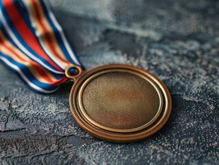 A medal on a striped ribbon, awarded for academic excellence, represents the hard work and intelligence of the top scholar in a graduating class - obrazy, fototapety, plakaty