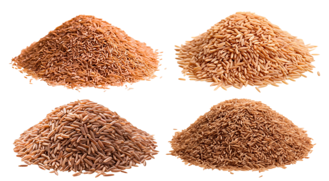 Set of brown rice piles, cut out