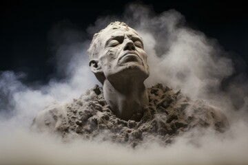 Sturdy Sculpted man dust breathing. Artwork architecture with male monument sculpture. Generate ai