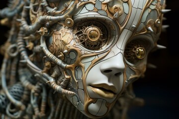 Fototapeta na wymiar Strange Sculpture head hands surreal closeup. Modern statue. Generate Ai