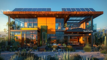 Naklejka premium Modern Eco-Friendly Container Home with Solar Panels