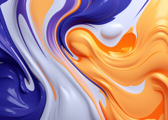 Blue, gold, orange, purple and white liquid watercolor paint marble background abstract texture backdrop design. Rainbow painted swirl waves painting texture colorful banner. Alcohol ink colors.