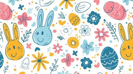 Ornament pattern of Easter Eggs, Colorful egg and bunny - obrazy, fototapety, plakaty