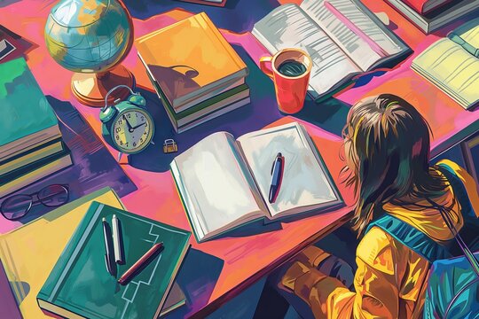 Back to school colorful contemporary modern art poster cartoon illustration
