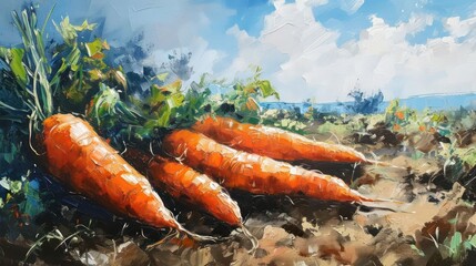 carrot in acrylic pastoral scene - obrazy, fototapety, plakaty