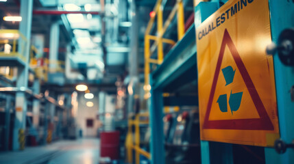 Safety signage at a factory entrance, highlighting hazard warnings - obrazy, fototapety, plakaty