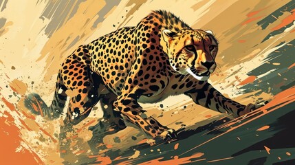 cartoonish cheetah, capturing the speed and intensity in bold unique style