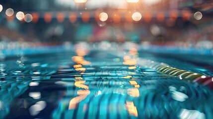 Empty swimming pool before sports racing swimming competition blurred background - obrazy, fototapety, plakaty