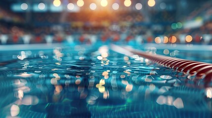 Fototapeta na wymiar Empty swimming pool before sports racing swimming competition blurred background