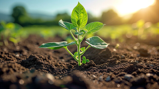 Soybean plant shows the root inside the soil.