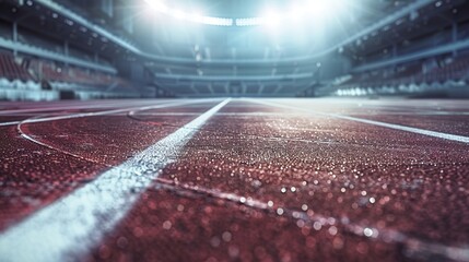 Fototapeta premium Red treadmill on sport field. Running track on the stadium