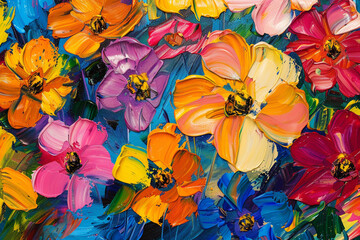 An oil painting of flowers. backdrop of abstract art. vibrant flowers.