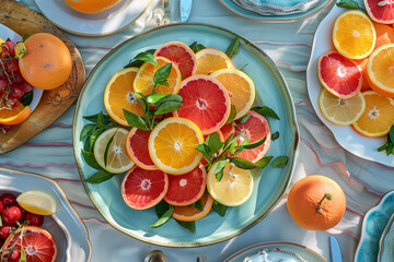 Vibrant Citrus Fruit Salad on Light-Colored Dishware