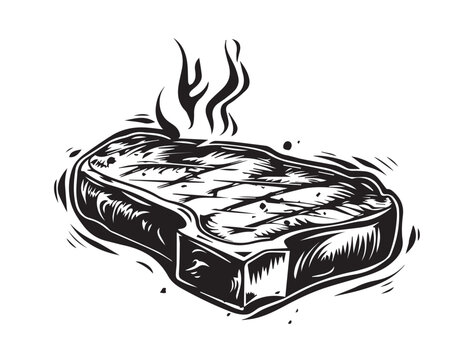 Grilled steak, Hand drawn style, vector illustrations
