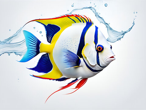 Colorful Young Emperor Angel Fish swimming in a colorful background, illustrated by hand with tropical fish in the sea
