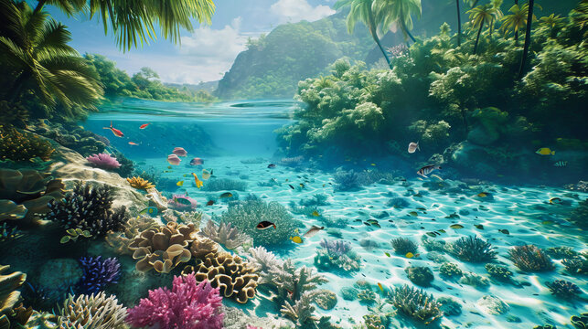 Uma composi&ccedil;&atilde;o que captura a beleza do fundo do mar, com lindos peixes e &aacute;guas, ao mesmo tempo em que revela uma parte da flora com natureza exuberante, criando uma dupla exposi&ccedil;&atilde;o incr&iacute;vel