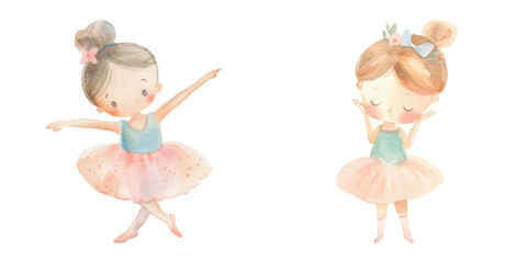 cute kid ballerina watercolor vector illustration 