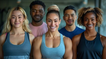 Fitness, gym and selfie of group of friends excited for workout, exercise goals and training together. Sports club, diversity and portrait of happy people smile for motivation, yoga and pilates class - obrazy, fototapety, plakaty