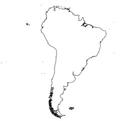 Outline of the map of South America Continent with regions