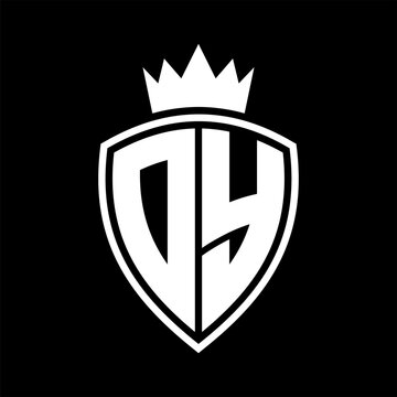 recommend clip art: DY Letter monogram shield and crown outline shape with black and white color design