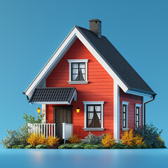 3D small house on blue background 3d illustration, generative ai