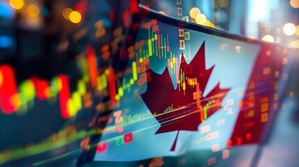 Canada business skyline with stock exchange trading chart double exposure with Canada flag, trading stock market digital concept	
 - obrazy, fototapety, plakaty