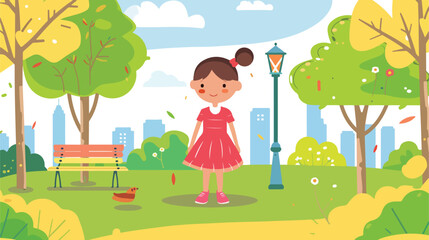 Obraz na płótnie Canvas Little girl at park cartoon flat cartoon vactor illustration