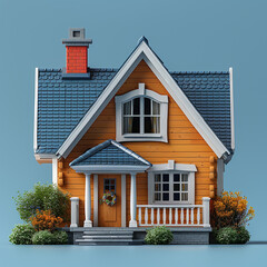 3D small house on blue background 3d illustration, generative ai