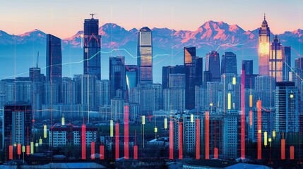 Kazakhstan business skyline with stock exchange trading chart double exposure, trading stock market digital concept	
 - obrazy, fototapety, plakaty