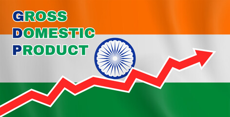 Gross Domestic Product graph of India GDP Indian flag background vector illustration - 772329856